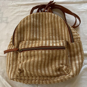 Vtg, Women's sm., Unbranded, 50% Linen, Backpack, One Size, Beige & Brown Woven